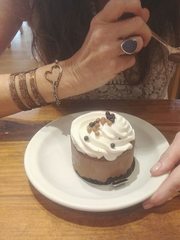 eating dessert with a bracelet stack